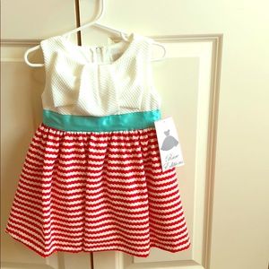 Red, White, and Aqua Rare Editions 2T dress.